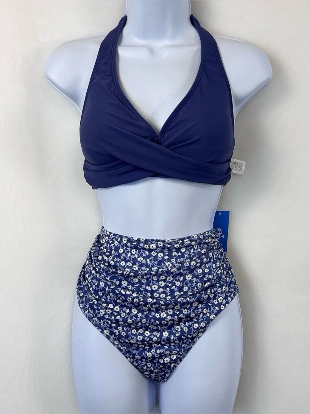 NWT Cupshe 2 Piece High Waist Blue Bikini Swimsuit / Size medium